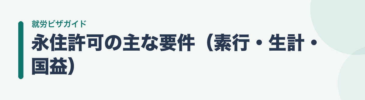 永住許可の主な要件(素行・生計・国益)