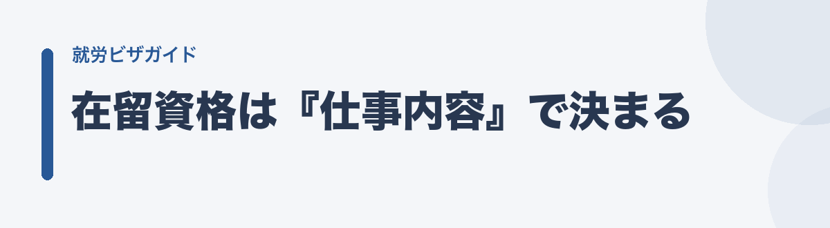 在留資格は『仕事内容』で決まる